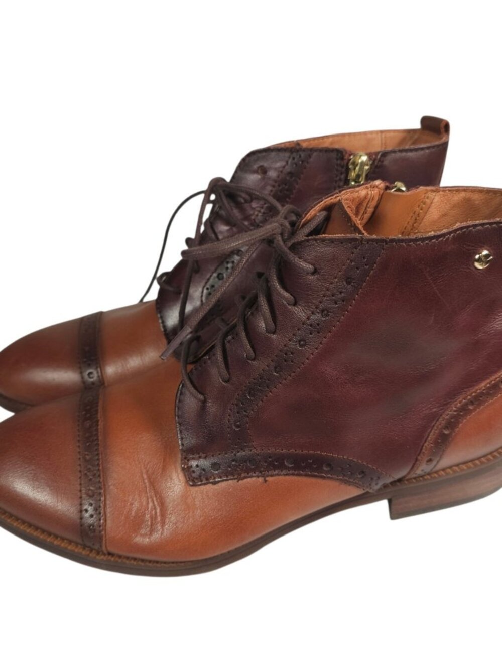 PIKOLINOS Royal Flat Lace Up Ankle Boots Brown Leather Size 39 US 8.5